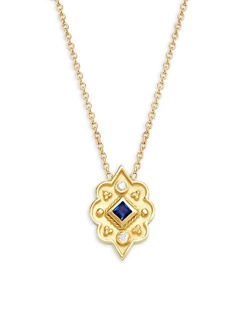Legend Amrapali Heritage 18k Gold Sapphire & Diamond Marquis Pendant Necklace