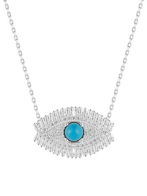 Chloe & Madison Rhodium-plated Sterling Silver & Cubic Zirconia Evil Eye Pendant Necklace