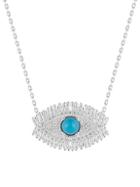 Chloe & Madison Rhodium-plated Sterling Silver & Cubic Zirconia Evil Eye Pendant Necklace