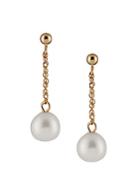 Masako Pearls 7.5-8mm White Pearl & 14k Yellow Gold Dangling Earrings
