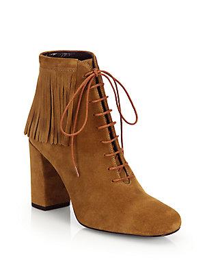 Yves Saint Laurent Babies Fringed Suede Lace-up Booties