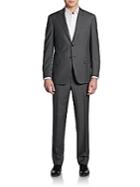 Saks Fifth Avenue Black Slim-fit Wool Dobby-stripe Suit