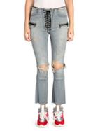 Unravel Project Distressed Lace-up Flare Jeans