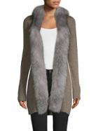 Sofia Cashmere Fox Fur-trim Open Front Cashmere Cardigan Sweater