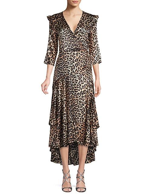 Ganni Calla Leopard Silk Dress