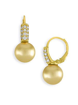 Majorica 10mm Champagne Pearl & Crystal Drop Earrings