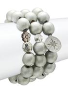 Alanna Bess Set Of Three Sterling Silver & White Topaz Beaded Bracelet
