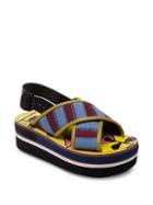 Marni Striped Criss Cross Leather Color Block Wedge Sandals