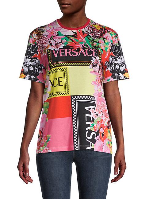Versace Multicolor Logo & Floral Graphic T-shirt