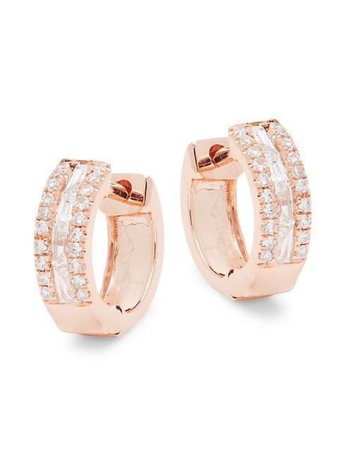 Saks Fifth Avenue Diamond 14k Rose Gold Huggie Hoop Earrings