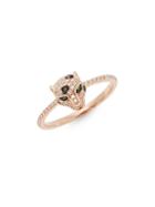 Effy Diamond Emerald & 14k Rose Gold Leopard Head Ring