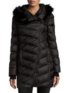 French Connection Quilted Faux-fur Trim Hooded Coat