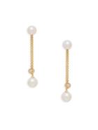 Effy 14k Gold 6mm White Round Freshwater Pearl & Diamond Double-chain Drop Earrings