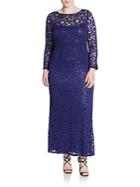 Marina, Plus Size Sequined Lace Gown