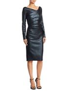 Talbot Runhof Metallic Ruched Sheath Dress