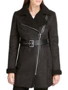 Dkny Belted Faux Shearling Coat