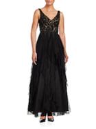 Adrianna Papell Ruffled Lace Gown
