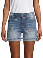 Driftwood Floral Embroidered Cuffed Jean Shorts