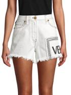 Versace Frayed-hem Logo Denim Shorts
