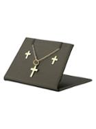 Saks Fifth Avenue 14k Gold Cross Pendant Necklace & Earrings Set