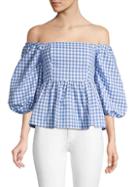 English Factory Checkered Off-the-shoulder Cotton Blend Top