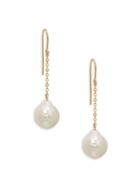 Saks Fifth Avenue 20mm White Baroque Pearl 14k Yellow Gold Linear Drop Earrings