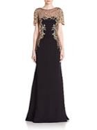 Marchesa Embroidered Illusion Silk Crepe Gown