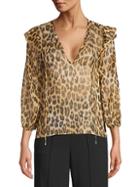 Alice + Olivia Sissy Leopard Tiered Ruffle Blouse