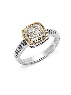 Effy Diamond In 18k Yellow Gold & Sterling Silver Square Ring