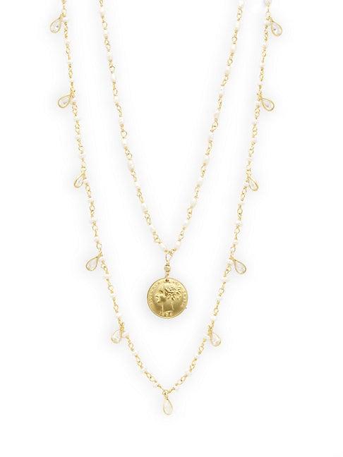 Alanna Bess Freshwater Pearl & Coin Pendant Layered Necklace