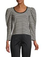 Marc Jacobs Striped Puffed-sleeve Cotton Top