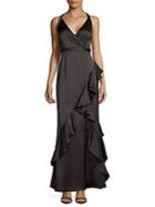 Adrianna Papell Ruffle Satin Wrap Gown
