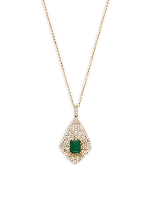 Effy Diamond & Emerald 14k Yellow Gold Pendant Necklace