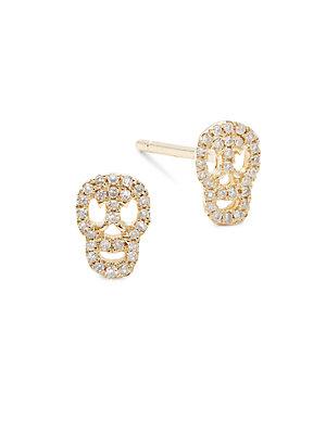 Casa Reale 14k Yellow Gold & Diamond Skull Stud Earrings