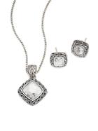 John Hardy Classic Chain Hammered Sterling Silver Pendant Necklace & Stud Earring Heritage Gift Set