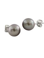 Masako Pearls 8-8.5mm Grey Round Pearl And 14k Yellow Gold Stud Earrings