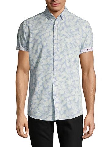Heritage Report Collection Leaf-print Short-sleeve Stretch Shirt