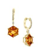 Effy 14k Yellow Gold Citrine & Diamond Hoop-drop Earrings
