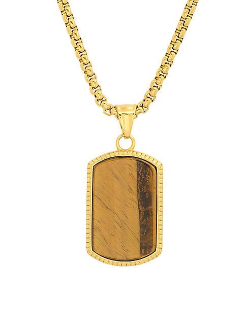 Anthony Jacobs 18k Goldplated & Tiger Eye Dog Tag Pendant Necklace