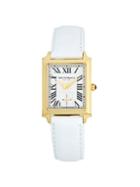 Bruno Magli Rectangular Stainless Steel & Leather-strap Watch
