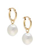 Saks Fifth Avenue 10mm White Baroque Pearl & 14k Yellow Gold Earrings