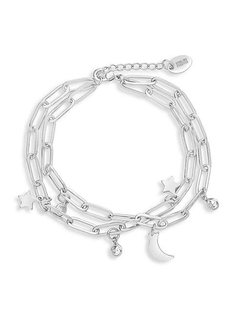 Sterling Forever Moon & Star Silvertone & Cubic Zirconia Multi-strand Bracelet