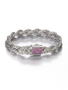 John Hardy Sterling Silver Slender Braided Bracelet/pink Sapphire
