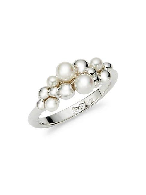 Majorica 3-4mm Glass Pearl Sterling Silver Cluster Ring