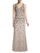 Adrianna Papell Beaded Floral Gown