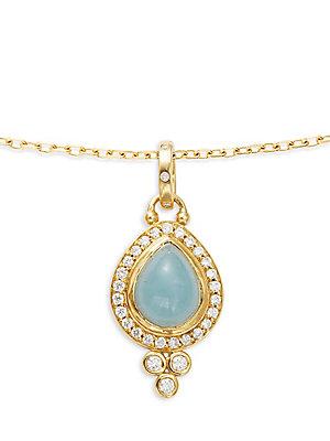 Temple St. Clair 18k Yellow Gold Pave Halo Pear Drop Pendant