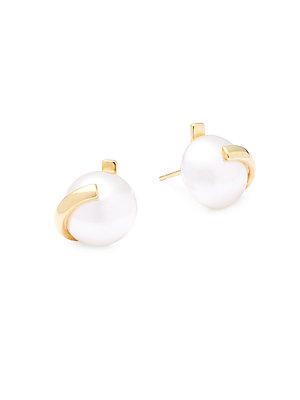 Majorica Goldtone Short Earrings With Faux Pearl