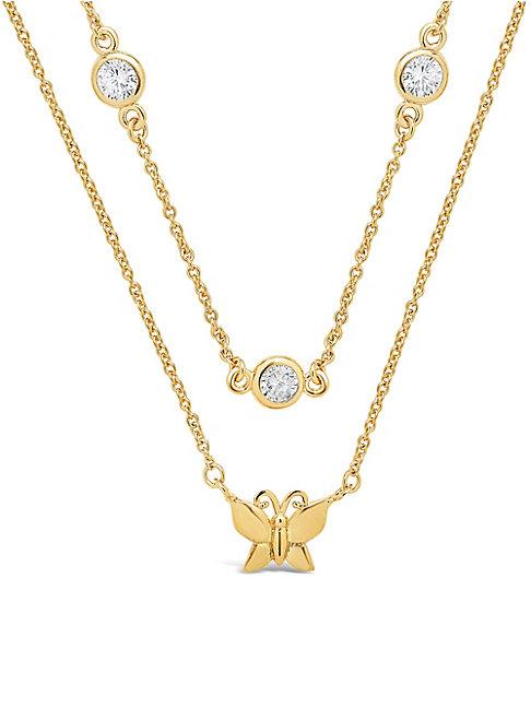 Sterling Forever 14k Yellow Goldplated Butterfly & Crystal Layered Necklace