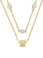 Sterling Forever 14k Yellow Goldplated Butterfly & Crystal Layered Necklace