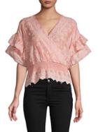 Love Sam Embroidered Faux Wrap Cotton Top